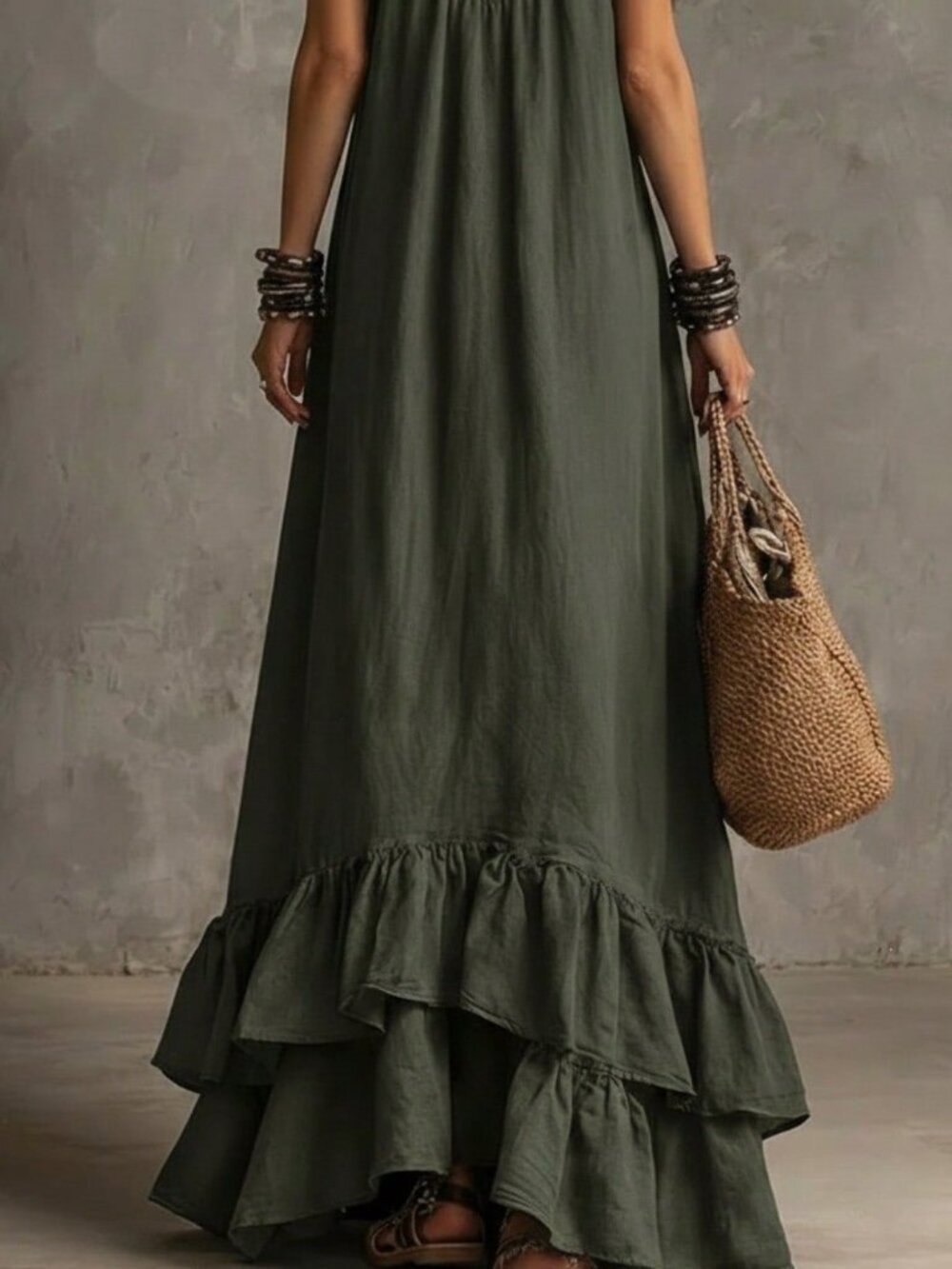 Olive Green Bohemian Women's Dress - Picture 4 of 4